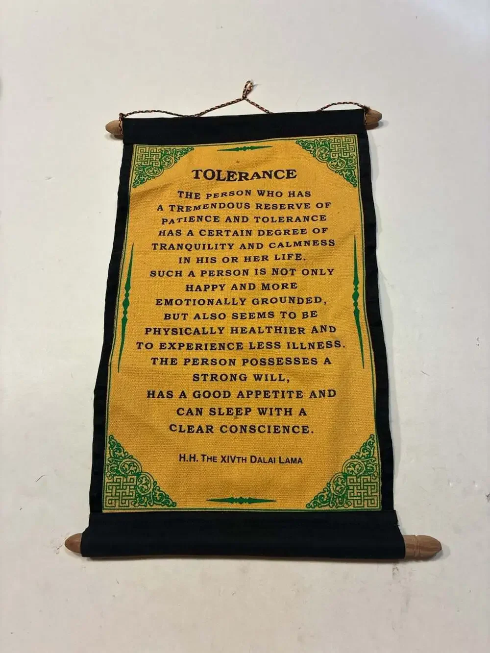 H.H. The XIVth Dalai Lama Tolerance Quote Canvas Wall Hanging Scroll